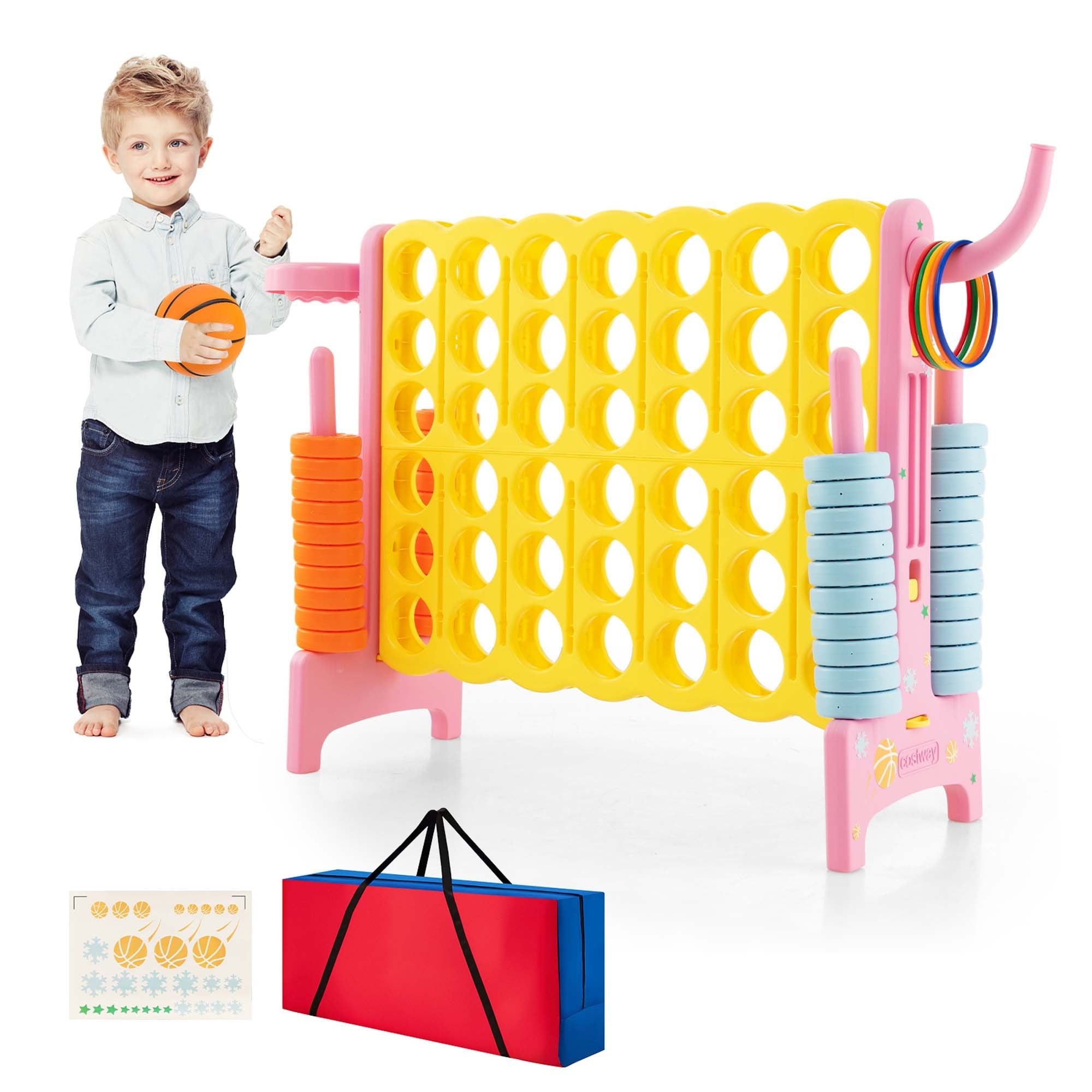 Giant 4in A Row Game - 4in A Row Game, Height Adjustable Giant 4-to-Score Game - Indoor/Outdoor * Set * Release Slider, Ideal Birthday Gifts For 3+ Years Old Boys & Girls