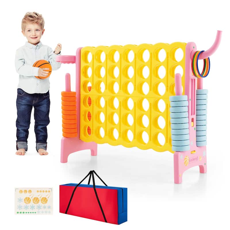 Jumbo 4-to-Score 4 in A Row Giant Game Set with Stickers Carry Bag - Yellow+Pink(with bag)