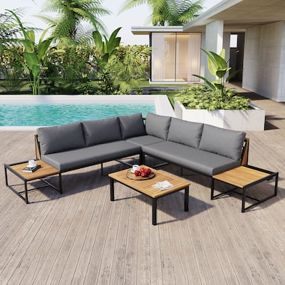 Outdoor Sofa Set L-shape Sectional with 2 Side Table and Coffee Table