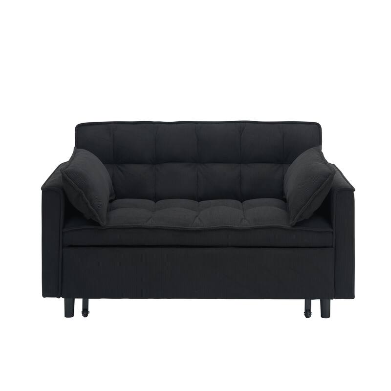 Corduroy Pull Out Loveseat Sofa Convertible Sleeper Love Seat Bed Adjustable Backrest Tufted Couch w2 Pillo & Pockets