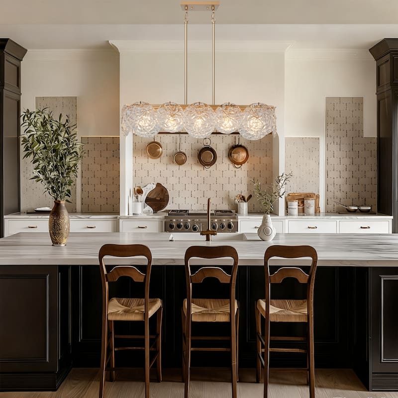 Modern Glam 5-Light Gold Chandelier Rectangle Island Light for Kitchen Dining Room - 33" L x 9" W x 7.5" H