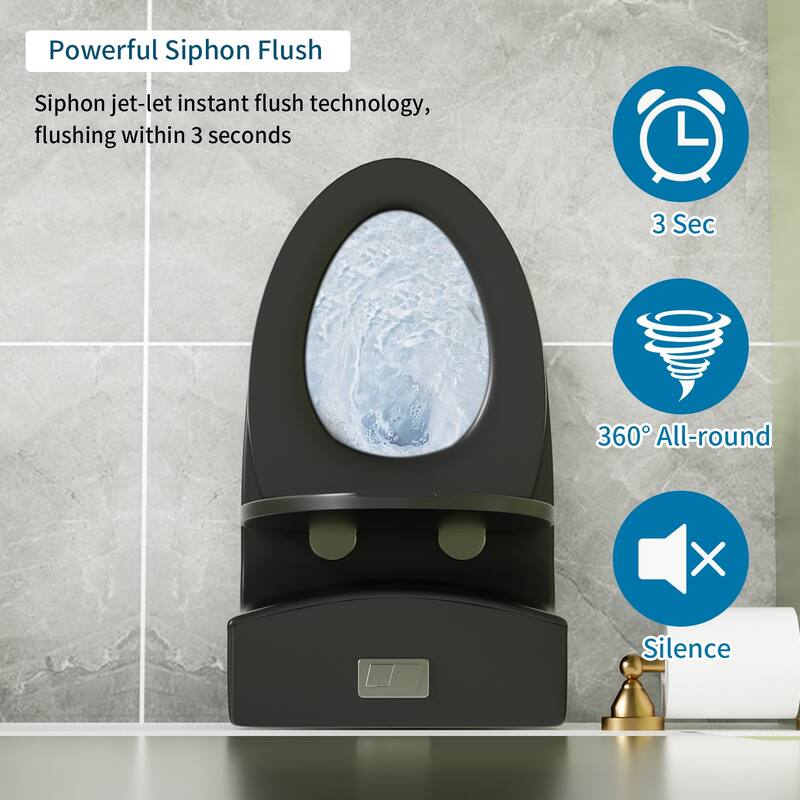 1.1/1.6 GPF Tornado Flush One-Piece Toilet Elongated, Siphonic S-trap 12",Soft Closing Seat, Button on Tank top - Matte Black