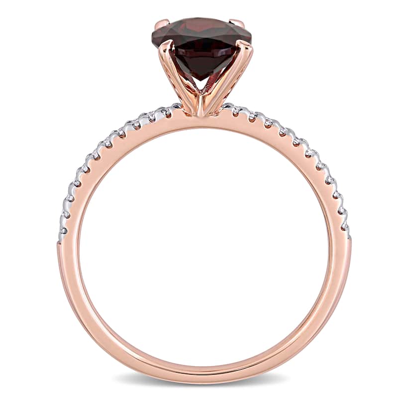 Miadora 14k Rose Gold Oval-cut Garnet and 1/10ct TDW Diamond Solitaire Engagement Ring