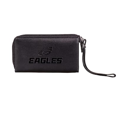 Black Hybrid Leather Cell Phone Wristlet Wallet, Philadelphia Eagles - 4" x 7"