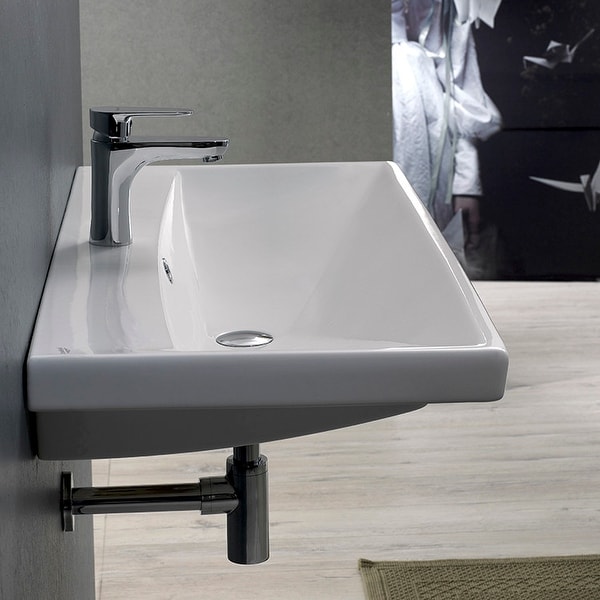 Nameeks 032000-U Elite 23-5/8" Ceramic Wall Mounted/Drop in Bathroom Sink with 1 / 3 Faucet Holes Drilled