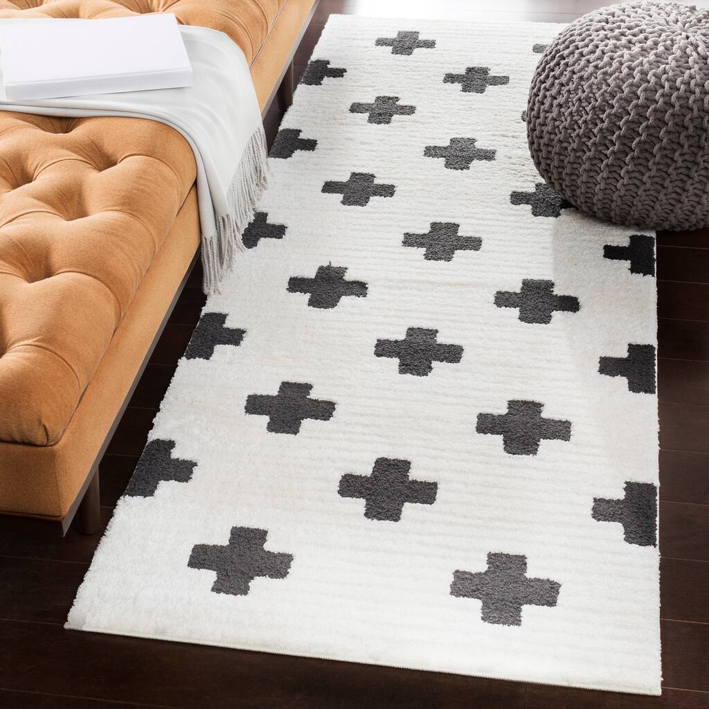 Boho Geometric Black & White Runner Rug - 2' 7" x 7' 3"