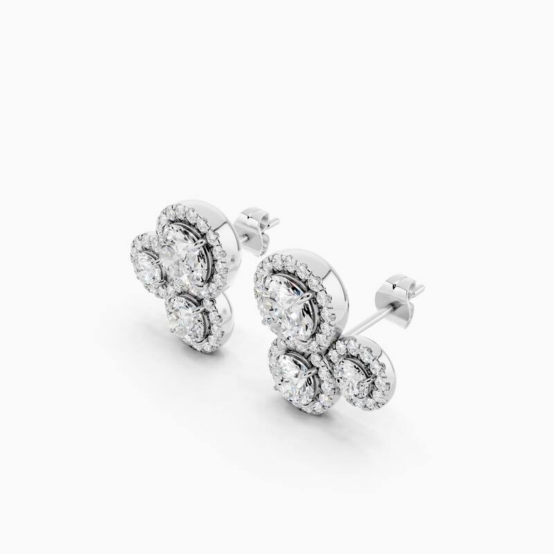 14K Gold Round Halo Three Stone Lab Grown Diamond Fashion Earrings 2.98 CTTW