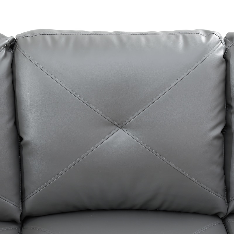 L-Shaped PU Leather Sofa & Chaise with Ottoman