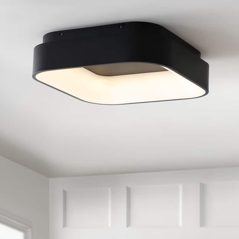 Cursive 17.7" Integrated LED Metal Flush Mount Ceiling Light, Black by JONATHAN Y