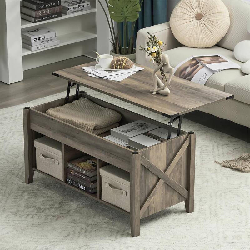 Lift Top Coffee Table with Hidden Compartment - 19.5"D x 40"W x 19.3"H - Grey