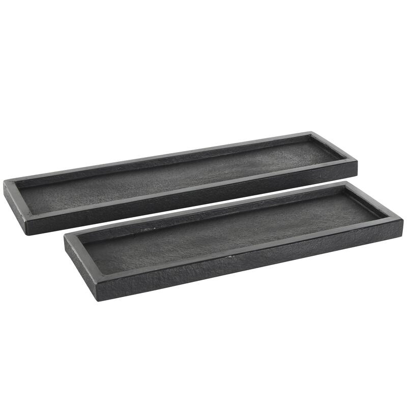 Marble Minimalistic Textured Square Living Room Decor Tray - Set of 2 Black - Roche River Decor - Black - 22", 18"W