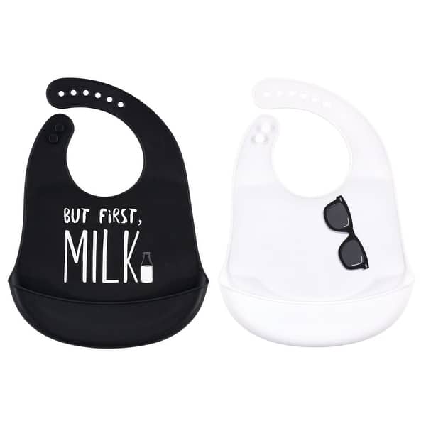 slide 1 of 1, Little Treasure Baby Boy Silicone Bibs 2pk, But First Milk, One Size - But First Milk - One Size One Size - But First Milk