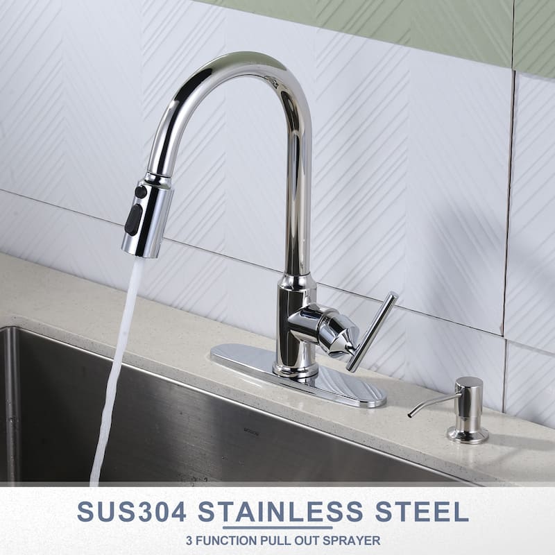 WOWOW Pull Down Sprayer Kitchen Faucet with Soap Dispenser