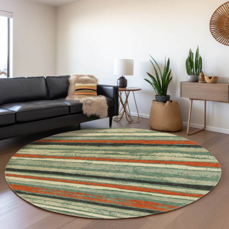 Premium Washable Super Soft Stripe Mayfield Rug - Sage - 8' x 8'