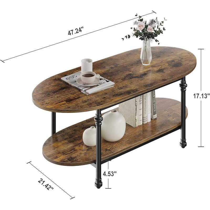 Oval Coffee Table Unique Tea Table 47.2" Mid Century Cocktail Table