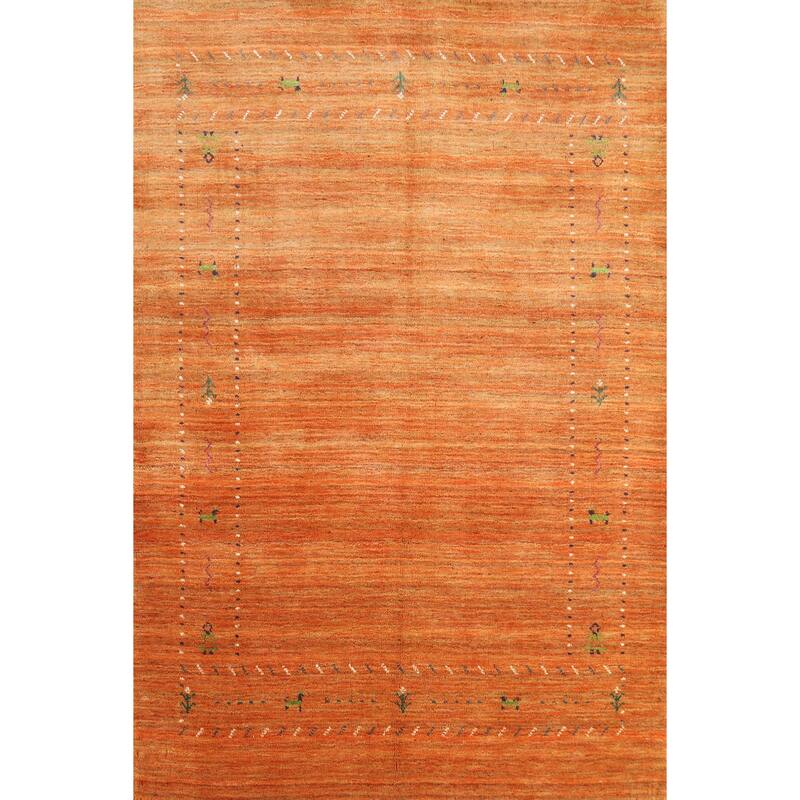 Orange Gabbeh Indian Rug Hand-Knotted Wool Carpet - 4'0"x 5'8"