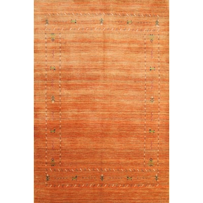 Orange Gabbeh Indian Rug Hand-Knotted Wool Carpet - 4'0"x 5'8"