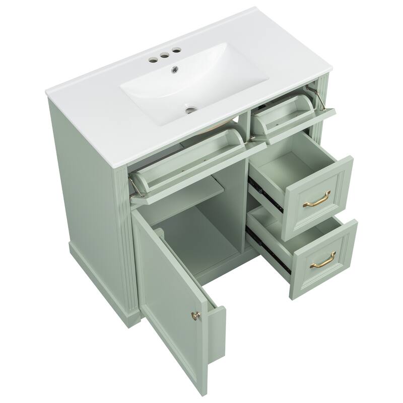 Roomfitters 36" Bathroom Vanity with Sink, Solid Wood Frame, 4 Drawers & Soft-Close Door with Storage Rack