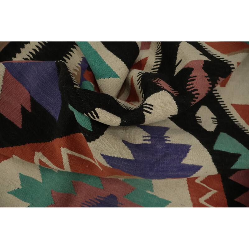 Hand Woven Oriental 100% Wool Carpet Southwestern Tribal Multi-Colored Kilim Area Rug - 8' 0'' X 5' 0''