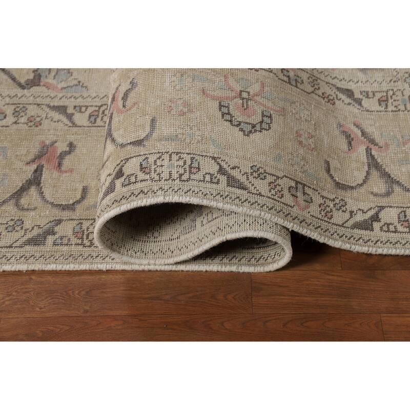 Floral Tabriz Persian Area Rug Hand-Knotted Beige Wool Carpet - 8'2"x 10'11"