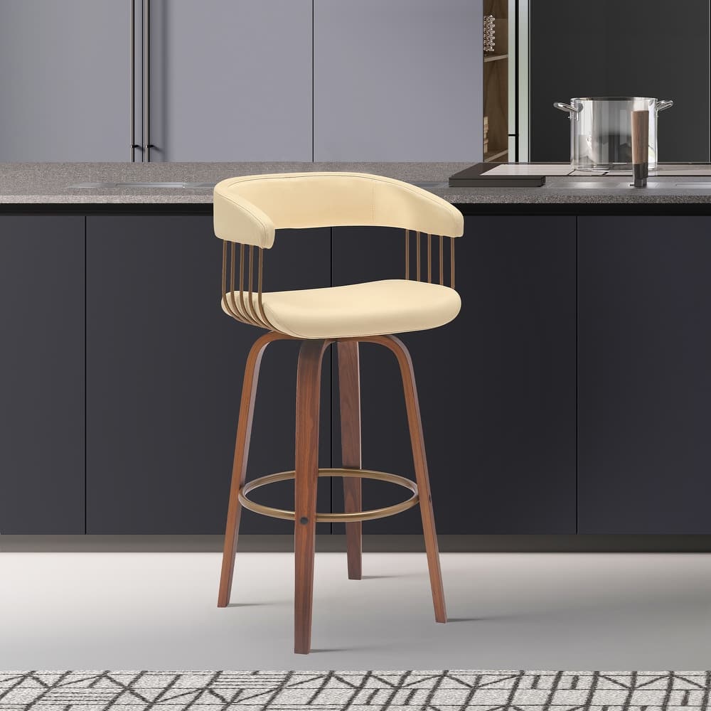 Topanga Modern Swivel Bar Stool, Upholstered Counter Height Chair with Bentwood Legs