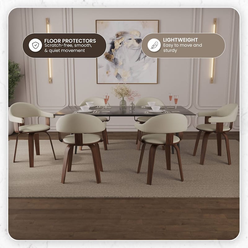 Leather Dining Chair in Solid Wood Accent Arm Chair Open Curved Back Design