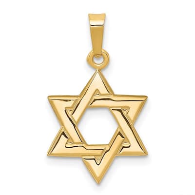 Curata 14k Yellow Gold 18" Polished back Star of David Pendant Necklace - 15x14mm