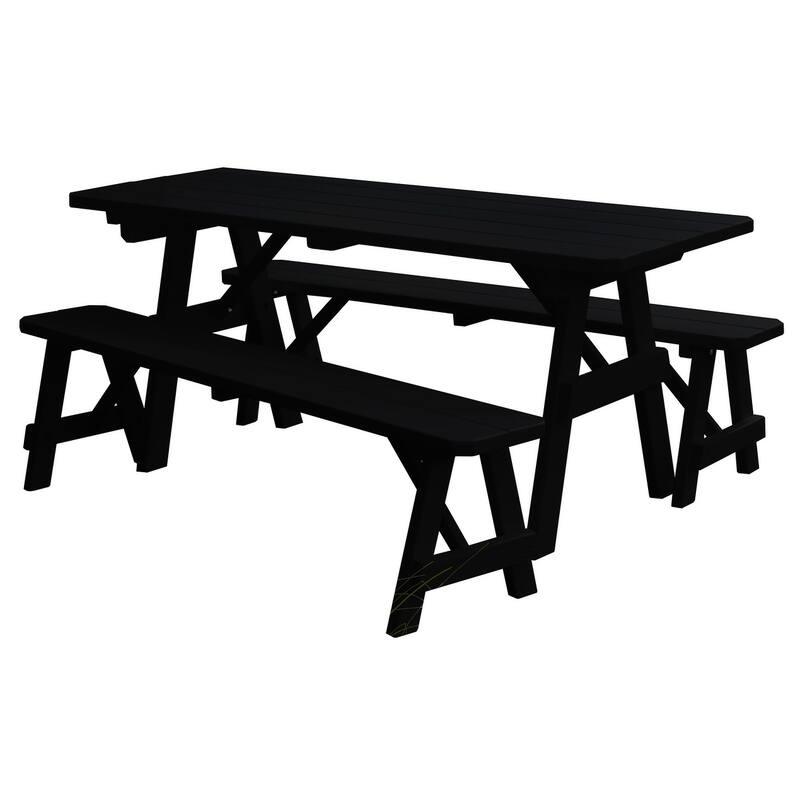 Pine 8' Traditional Picnic Table with 2 Benches - Black