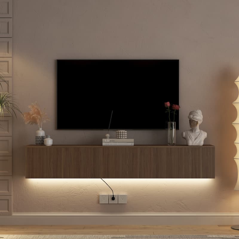 Floating TV Stand Wall Mounted with 16 Color LEDs,69" Modern TV Stand,TV Cabinet Entertainment Center for 55 60 65 Inch