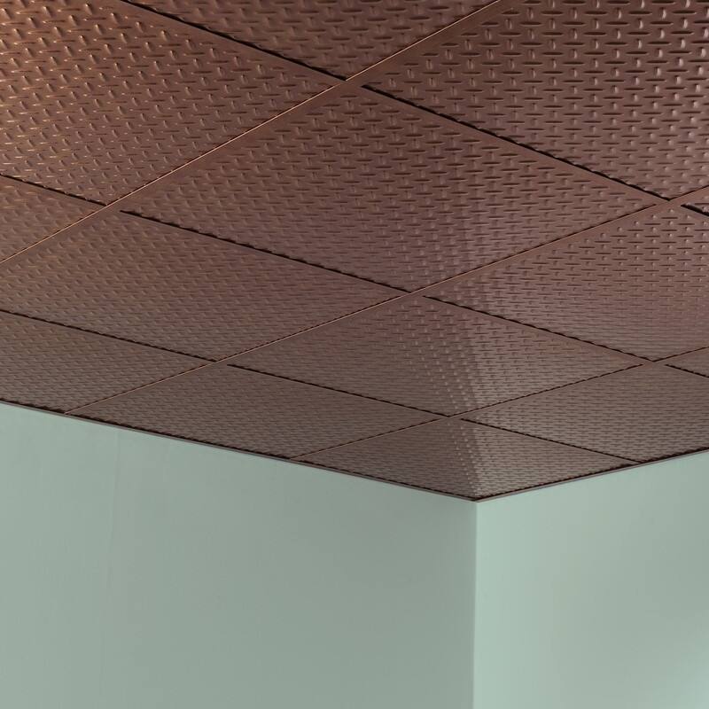 FASÄDE Diamond Plate Revealed Edge Decorative Vinyl 2ft x 2ft Lay in Ceiling Panel in Antique Bronze (5 Pack)