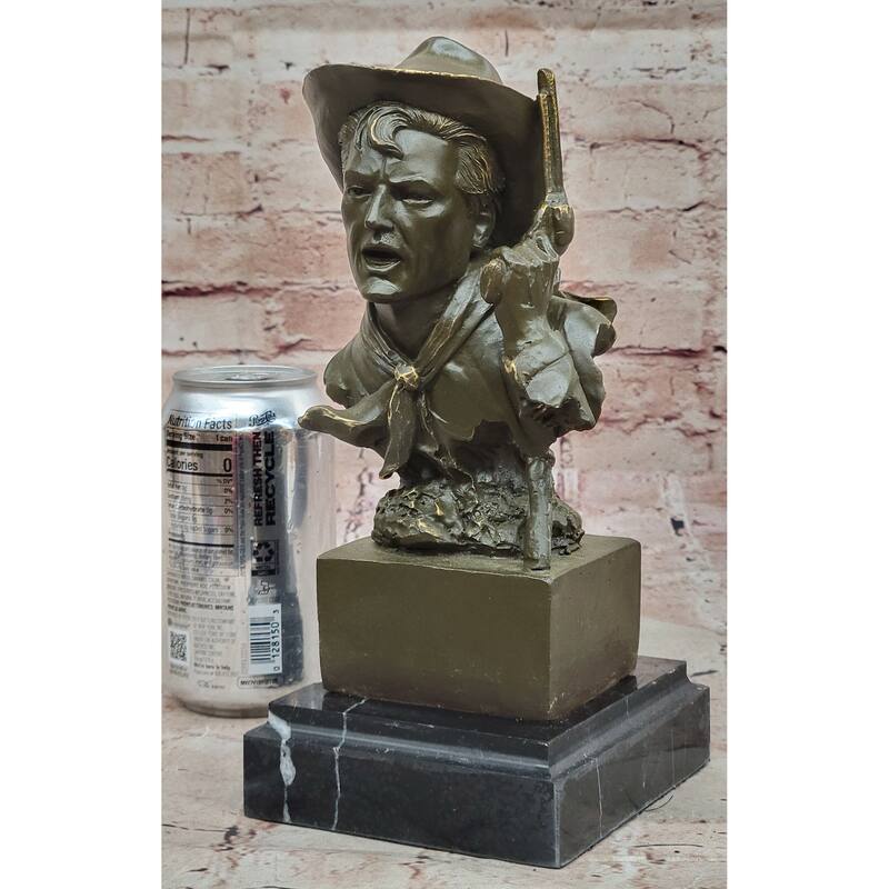 Cowboy Bronze Bust With Revolver – Western Americana Art