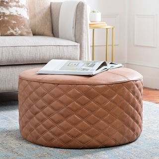 Monica Leather Quilted Round Ottoman