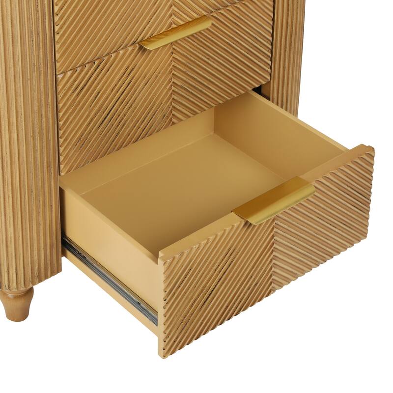 3 Drawers Nightstand Bedroom Bedside Table Sofa End Table with Wooden Gourd Legs