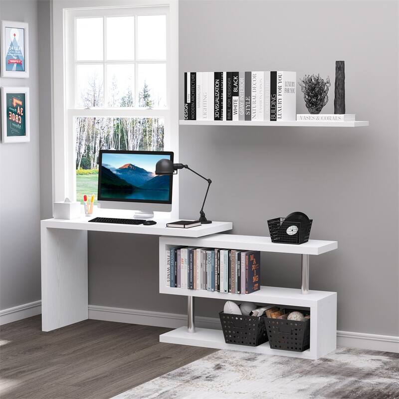 White Honeycomb Board and Stainless-Steel L-Shaped Computer Desk 360 Rotating
