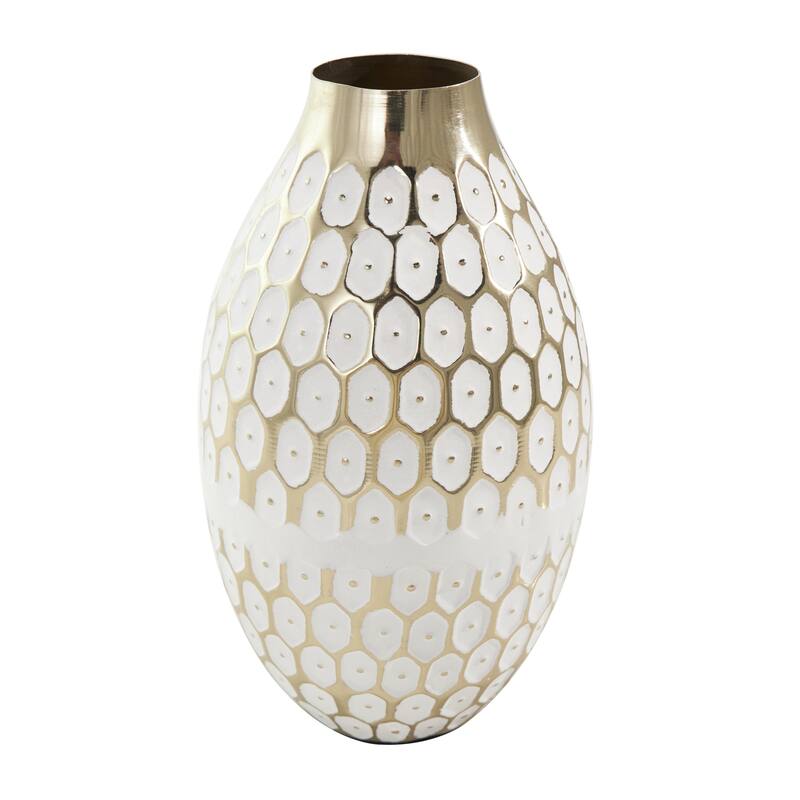 Metal Geometric Geometric Dot Decorative Vase with White Accents - Gold - Roche River Decor