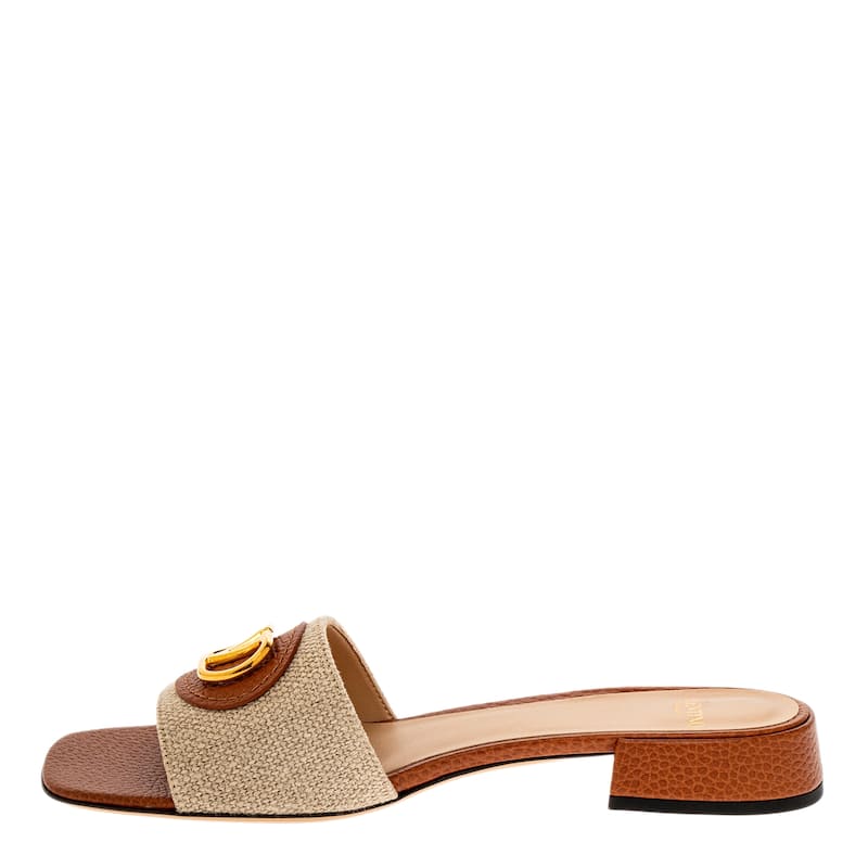 Valentino Vlogo Canvas Leather Slides