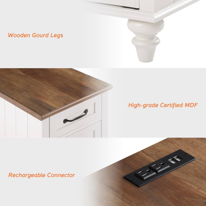 End Table with Charging Station, Side Table with Storage, 2 Power outlets & 2 USB Ports for Living Room