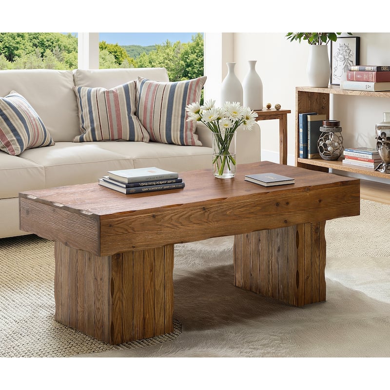 Farmhouse Coffee Table, 47 Inches Solid Wood Center Tables with Base - Brown