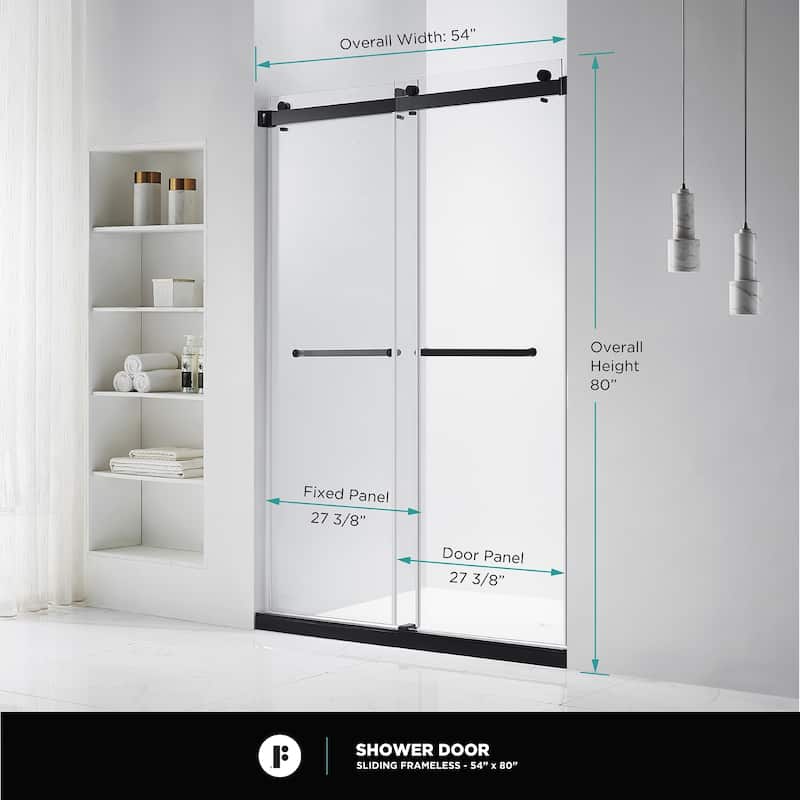 Fine Fixtures Frameless Clear Sliding Bathroom Shower Door