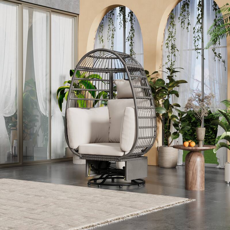 Outdoor Rattan Swivel Egg Chair with Rocking Function