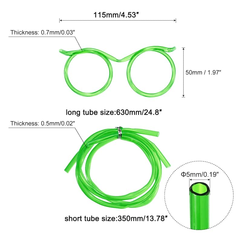 8 Pcs Straw Glasses, Plastic Round Novelty Drinking Eyeglasses Straws - Green - 115/350/630mm