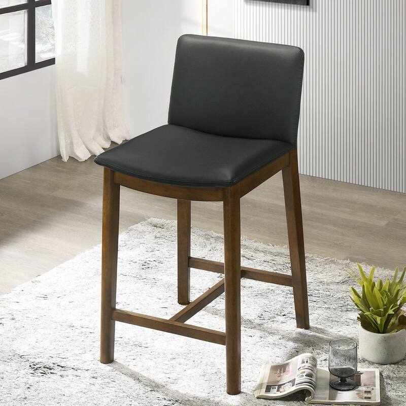 GDFStudio - Shannon Modern Mid-Century Vegan Leather Counter Chair with Solid Wood Frame & Full Back Support - 20.08" - Black,Brown