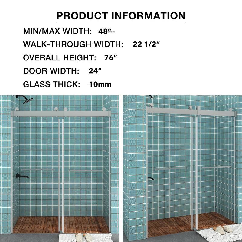 48/60/72 in. W Sliding Frameless Shower Door in Chrome with Tempered glass