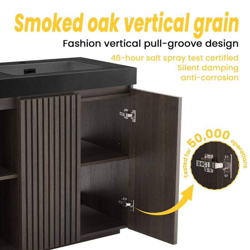 GDFStudio - Galan 60" Freestanding Bathroom Vanity with Quartz Sink, Solf Close Doors, Open Storage Shelf, NO Drain & Faucet