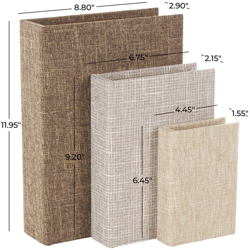 Roche River Decor - Linen Fabric Chevron Patterned or Texxtured Faux Book Storage Box - Set of 3 or 4 Multi-Colored