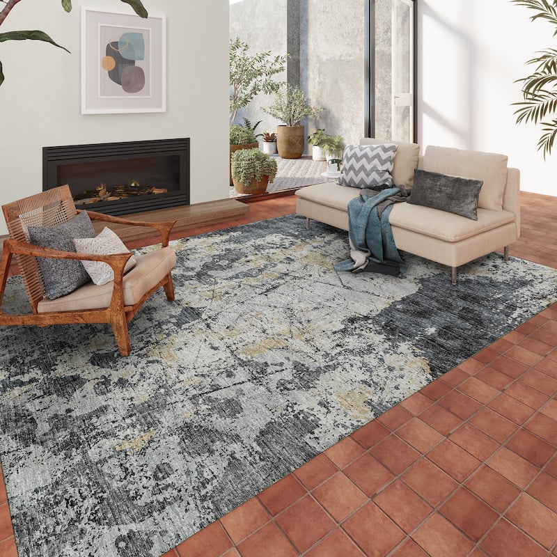 Indoor/ Outdoor Accord Abstract Polyester Washable Rug New
