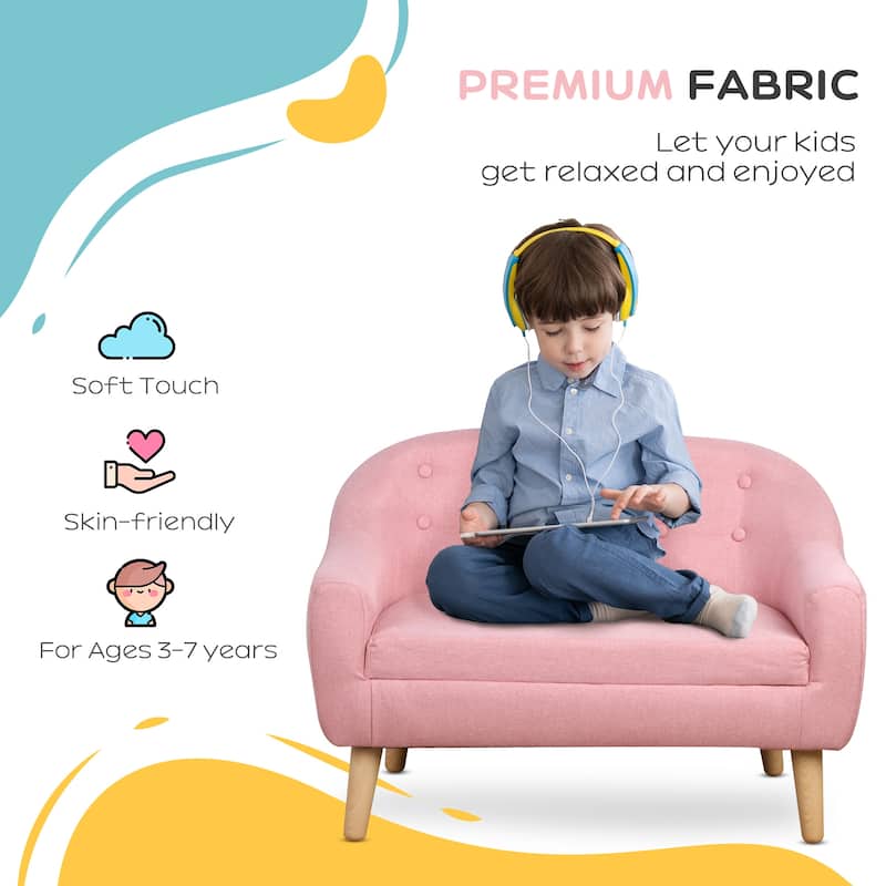 Qaba Kids Sofa Linen Fabric Wooden 2 Seat Armrest Children Chair Cozy