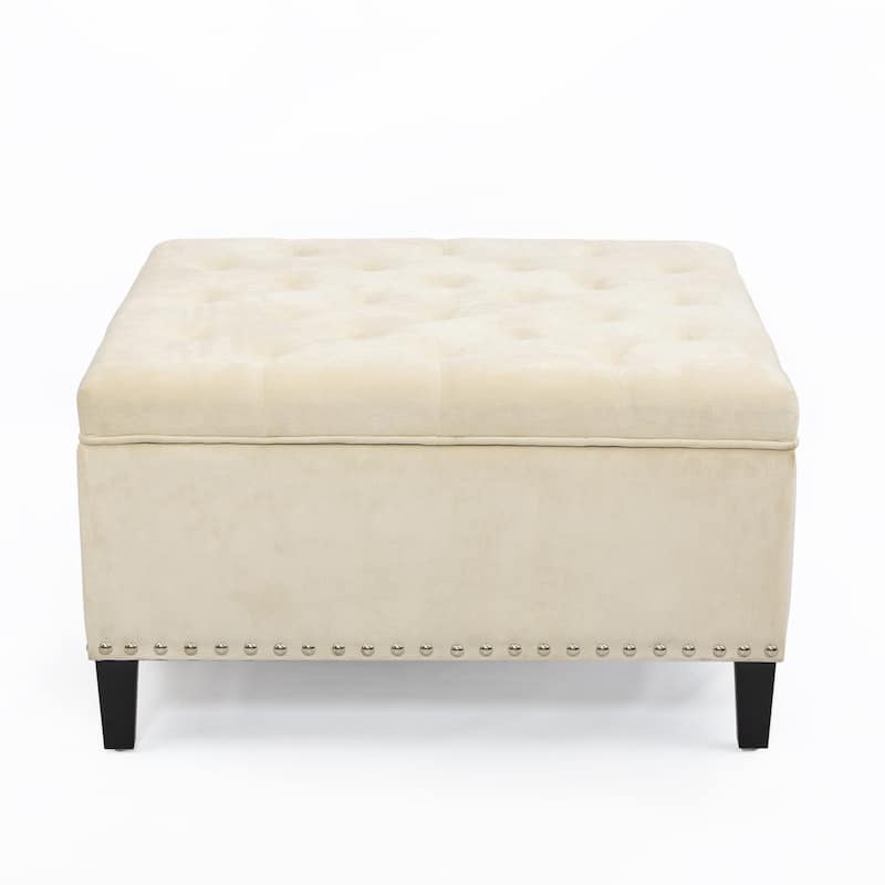 Adeco Square Footstool Storage Ottomans, Milk White
