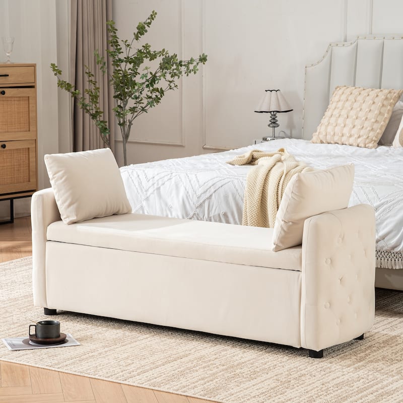 Storage Bench for Bedroom, 60" End of Bed Bench for King Size Bed Modern Upholstered Long Bench with Tufted Arm