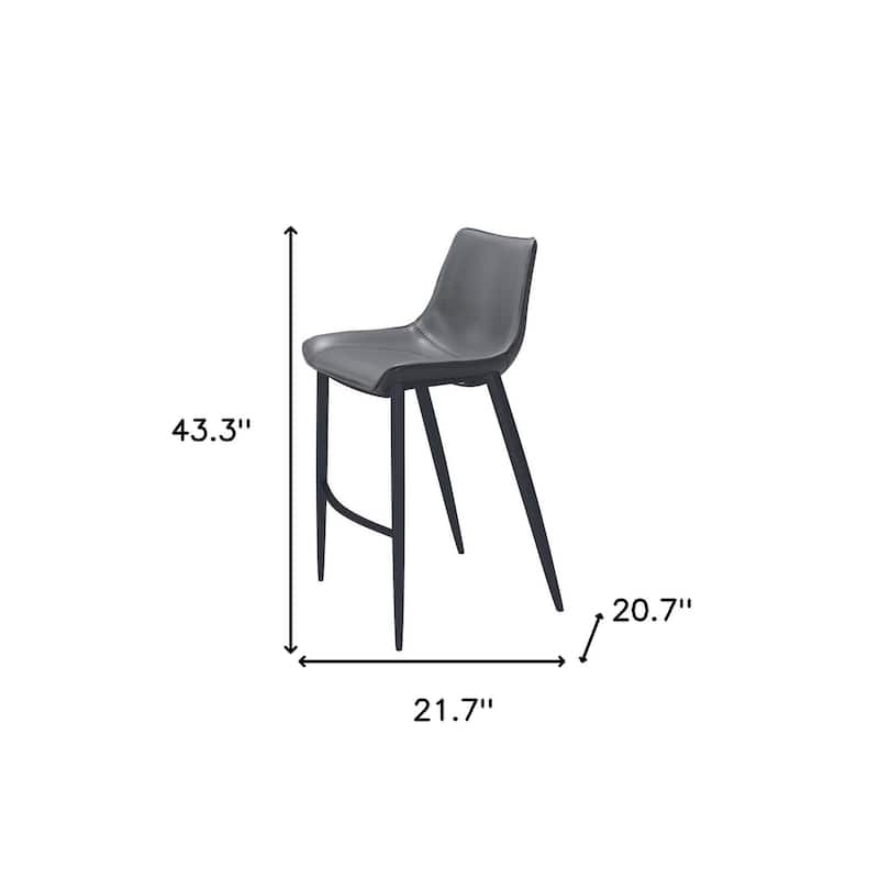 Set of Two 30" Dark Gray And Black Faux Leather And Steel Bar Height Bar Chairs